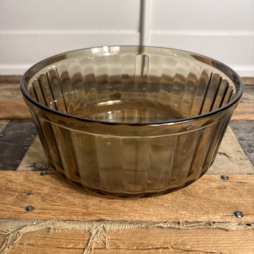 Vintage Arcopal France Smoked Glass Large Trifle Fruit Serving Bowl 8.5” -France
